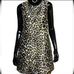 Sleeveless Leopard Print A-Line Dress - Black, White & Gold